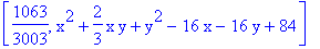 [1063/3003, x^2+2/3*x*y+y^2-16*x-16*y+84]